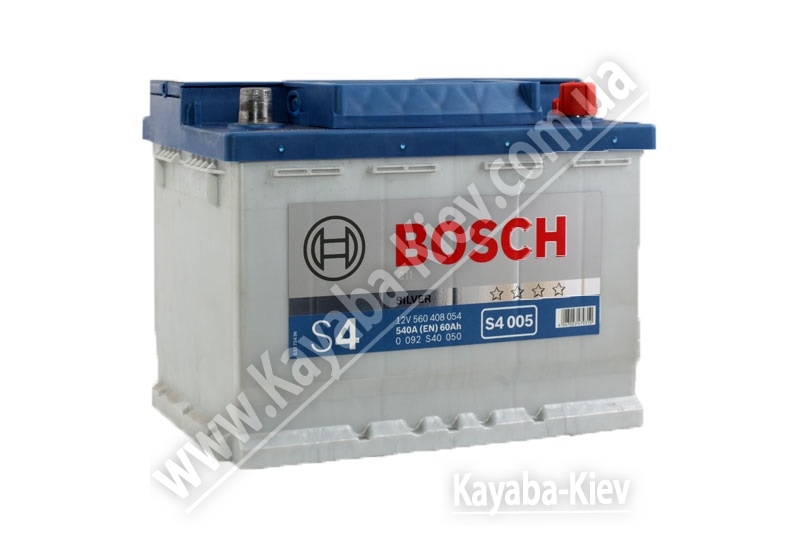BOSCH 0092S40050 — Аккумулятор BOSCH 12В 60Ач/540А S4 (R+ стандартные клеммы) 242x175x190 B03 - монтажный фланец 10.5мм (пусковой)