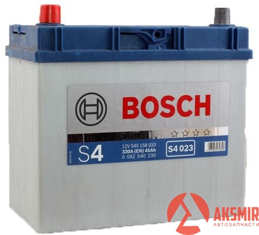 BOSCH 0092S40230 — Аккумулятор BOSCH 12В 45Ач/330А S4 (L+ стандартные клеммы) 238x129x227 B13 - монтажный фланец 10.5мм (пусковой)