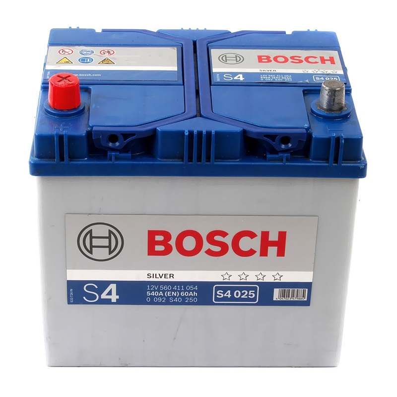 BOSCH 0092S40250 — Аккумулятор BOSCH 12В 60Ач/540А S4 (L+ стандартные клеммы) 232x173x225 B13 - монтажный фланец 10.5мм (пусковой)