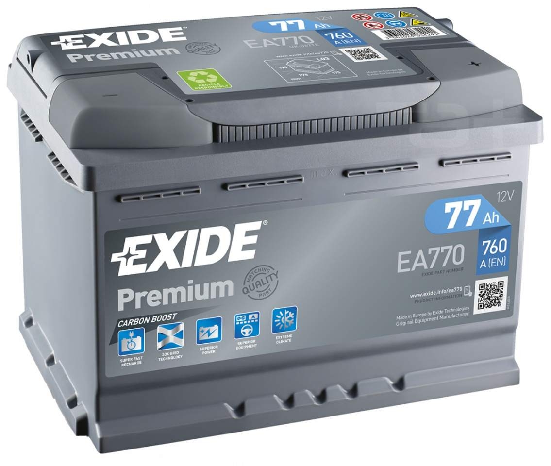 EXIDE EA770 — Аккумуляторная батарея 77Ah/760A (278x175x190/+R/B13) Premium