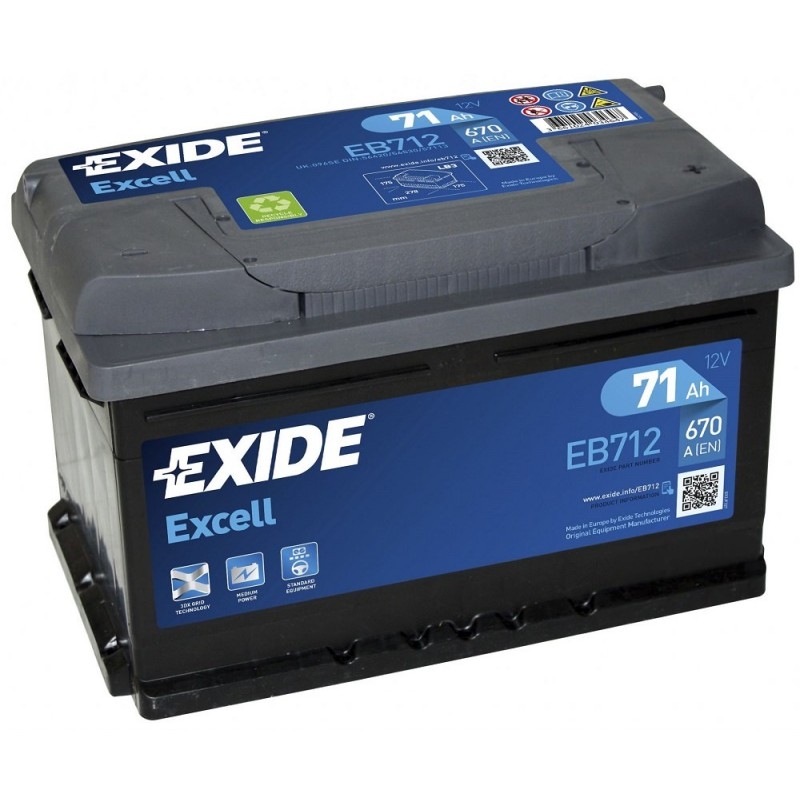 EXIDE EB712 — Аккумуляторная батарея 71Ah/670A (278x175x175/+R/B13) Excell
